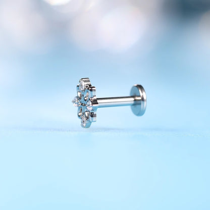 limerencia Joyería de perforación hipoalergénica de titanio puro F136, pendiente de tuerca de rosca interna de espalda plana de 18 g para cartílago/trago/hélice/caracola/nariz/labio (flor 1 pieza)