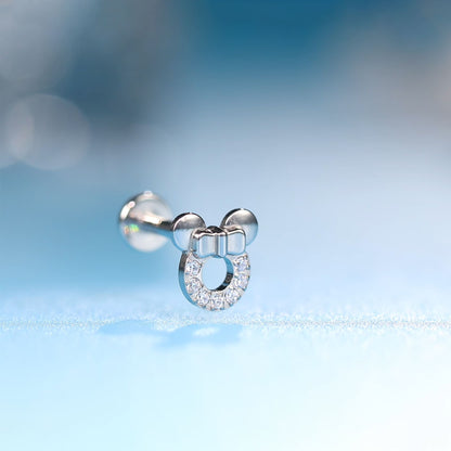 Limerencia Piercing Topolino Minnie Titanio F136 Ipoallergenico 20G 6mm 8mm Retro Piatto, Orecchini Senza Filettatura Inserimento G23 Grado Implantare per Trago, Cartilagine, Helix, Conchiglia E Monroe (1 Pezzo)