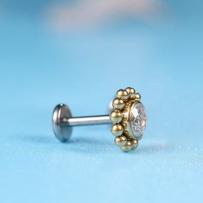 limerencia F136 Hypoallergener Titan 20g 6mm 8mm Flacher Stecker | G23 Implantatgrad Press-Fit Schraubloser Ohrring Push-in Tragus Knorpel Helix Conch Nase Medusa Labret Piercing Schmuck (Sonne 1 Stk)