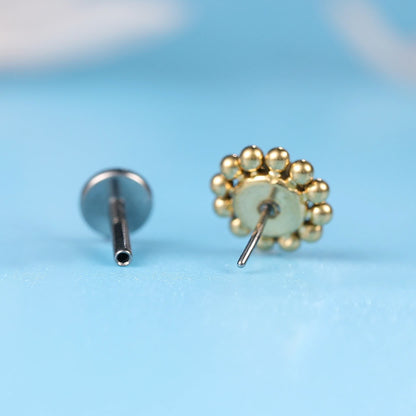 limerencia F136 Hypoallergener Titan 20g 6mm 8mm Flacher Stecker | G23 Implantatgrad Press-Fit Schraubloser Ohrring Push-in Tragus Knorpel Helix Conch Nase Medusa Labret Piercing Schmuck (Sonne 1 Stk)