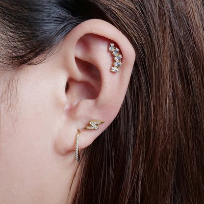 Limerencia ASTM F136 医療用チタン 稲妻ライトニングモチーフ フラットバックボディピアス 18G 6mm/8mm/10mm 内ネジ式 トラガス・ヘリックス・軟骨・ノーズ・リップ 1 個入り