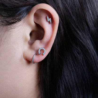 Limerencia ASTM F136 医療用チタン 稲妻ライトニングモチーフ フラットバックボディピアス 18G 6mm/8mm/10mm 内ネジ式 トラガス・ヘリックス・軟骨・ノーズ・リップ 1 個入り