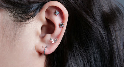 Limerencia Clou d'Oreille à Motif Étoile, Titane Pur F136 Hypoallergénique, Filetage Interne Dos Plat 18G, Piercing pour Cartilage, Tragus, Hélix, Conque, Nez et Lèvre, 1 Pièce