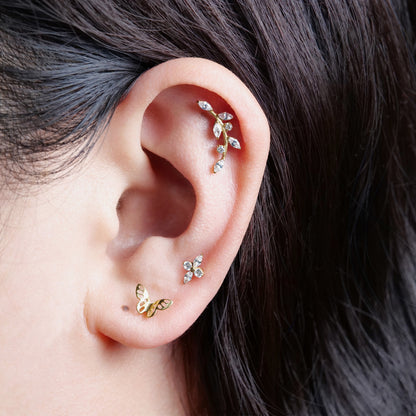Limerencia F136 チタン低アレルギー キュービックジルコニアクライマー フラットバック内ネジ式スタッド 18G トラガス・ヘリックス・コンク・軟骨クローラーピアス レディース（J）