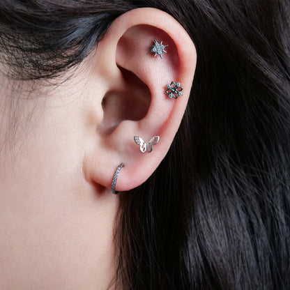 Limerencia Clou d'Oreille à Motif Étoile, Titane Pur F136 Hypoallergénique, Filetage Interne Dos Plat 18G, Piercing pour Cartilage, Tragus, Hélix, Conque, Nez et Lèvre, 1 Pièce