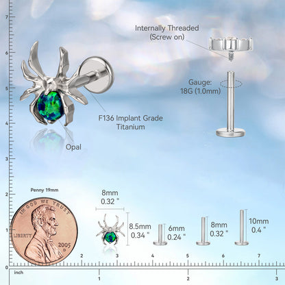 limerencia Hypoallergener Titan ASTM F136-18G 6mm 8mm 10mm Flat Back Intern Gewinde Ohrstecker Piercing Schmuck für Tragus Helix Conch Knorpel Nase Lippe (Spinne 1 Stk)