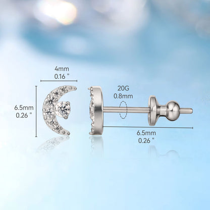 Orecchini a perno in titanio puro F136 grado implantare ipoallergenici Limerencia, piccoli eleganti orecchini con zirconi cubici G23 sole e luna per donne con orecchie sensibili