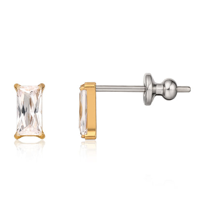 Pendientes hipoalergénicos Limerencia F136 de titanio puro de grado implante, pequeños y delicados pendientes de circonita cúbica G23 para orejas sensibles de mujer (rectángulo)