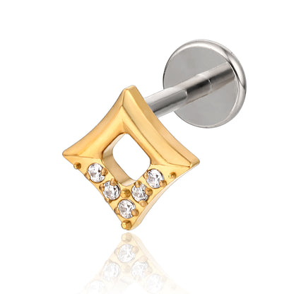 Limerencia Bijou de piercing en titane pur F136 hypoallergénique, clou à dos plat et filetage interne calibre 18G, motif carré pour cartilage, tragus, hélix, conque, nez et lèvre (1 pièce)
