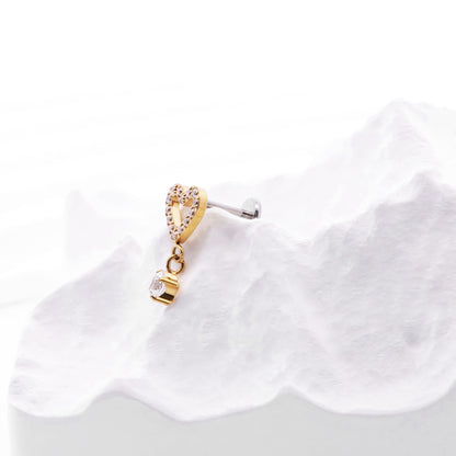 Limerencia Piercing Cuore Titanio F136 Ipoallergenico 20G 6mm 8mm Retro Piatto, Orecchini Senza Filettatura Inserimento G23 Grado Implantare per Trago, Cartilagine, Helix e Conchiglia (1 Pezzo)