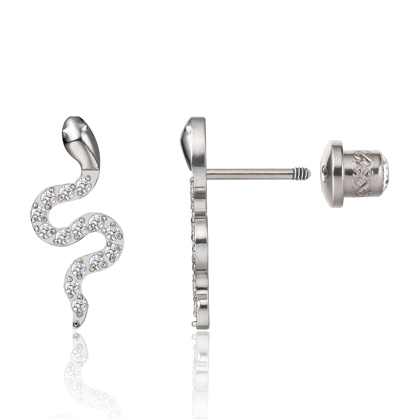 Pendientes Limerencia Hipoalergénicos de Titanio G23 de Grado Implante con Cierre de Rosca Tragus 20G Hélice F136 Piercing para Orejas Sensibles Cartílago (serpiente)