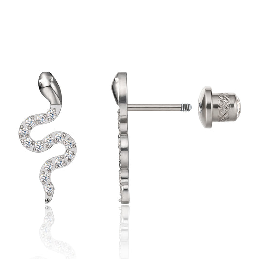 Limerencia Hypoallergenic G23 Implant Grade Titanium Screw Back Earrings Tragus 20G Helix F136 Piercing Post for Sensitive Ears Cartilage(snake)