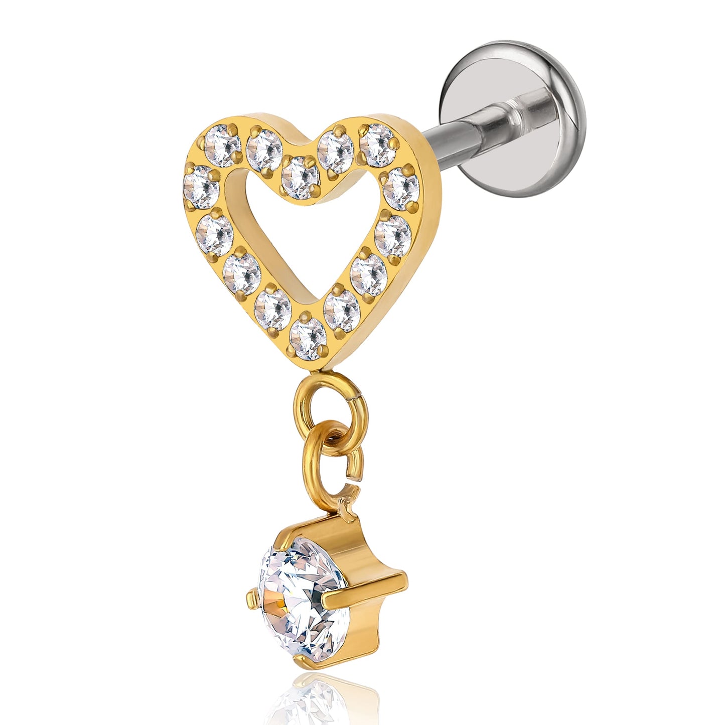 Limerencia Piercing Cuore Titanio F136 Ipoallergenico 20G 6mm 8mm Retro Piatto, Orecchini Senza Filettatura Inserimento G23 Grado Implantare per Trago, Cartilagine, Helix e Conchiglia (1 Pezzo)