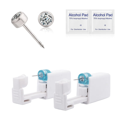 Kit de perforación de orejas Limerencia de titanio G23, kit de pistola perforadora desechable con pernos de titanio médico F136 con circón cúbico de 4 mm, kit auto perforante para orejas en casa con almohadillas de alcohol