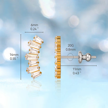 Pendientes Limerencia F136 de titanio puro hipoalergénico de grado implante, pequeños y delicados de circonita cúbica G23 para orejas sensibles de mujer (Climber Crawler)
