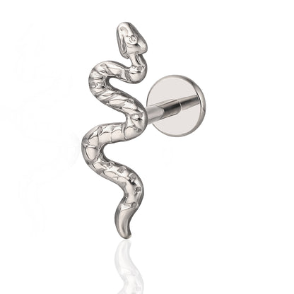 Limerencia Clou piercing motif serpent en titane F136 hypoallergénique grade implantable, dos plat à filetage interne calibre 18G 6mm/8mm/10mm, adapté pour cartilage, tragus, hélix, conque, nez et lèvre (1 pièce)