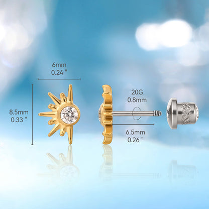 Limerencia Hypoallergene G23 Implantatqualität Titan Schraubverschluss Ohrringe Tragus 20G Helix F136 Piercingstecker für empfindliche Ohren Knorpel (Sonne)