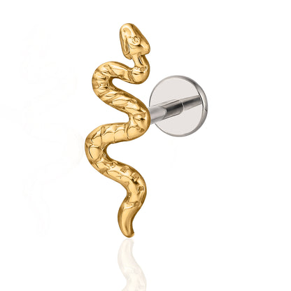 Limerencia Clou piercing motif serpent en titane F136 hypoallergénique grade implantable, dos plat à filetage interne calibre 18G 6mm/8mm/10mm, adapté pour cartilage, tragus, hélix, conque, nez et lèvre (1 pièce)