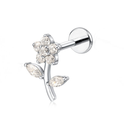 limerencia F136 Titan hypoallergener Piercingschmuck 18G 6mm 8mm 10mm für Tragus, Helix, Conch, Knorpel, Lippe, Implant Grade Flat Back Inner Threaded Stud Ohrringe (Blume 1 Stk.)
