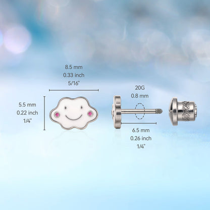 Limerencia Boucles d'oreilles à vis en titane de grade implantaire G23 hypoallergénique, tige de piercing F136 20G pour tragus, hélix, cartilage et oreilles sensibles (nuage souriant)