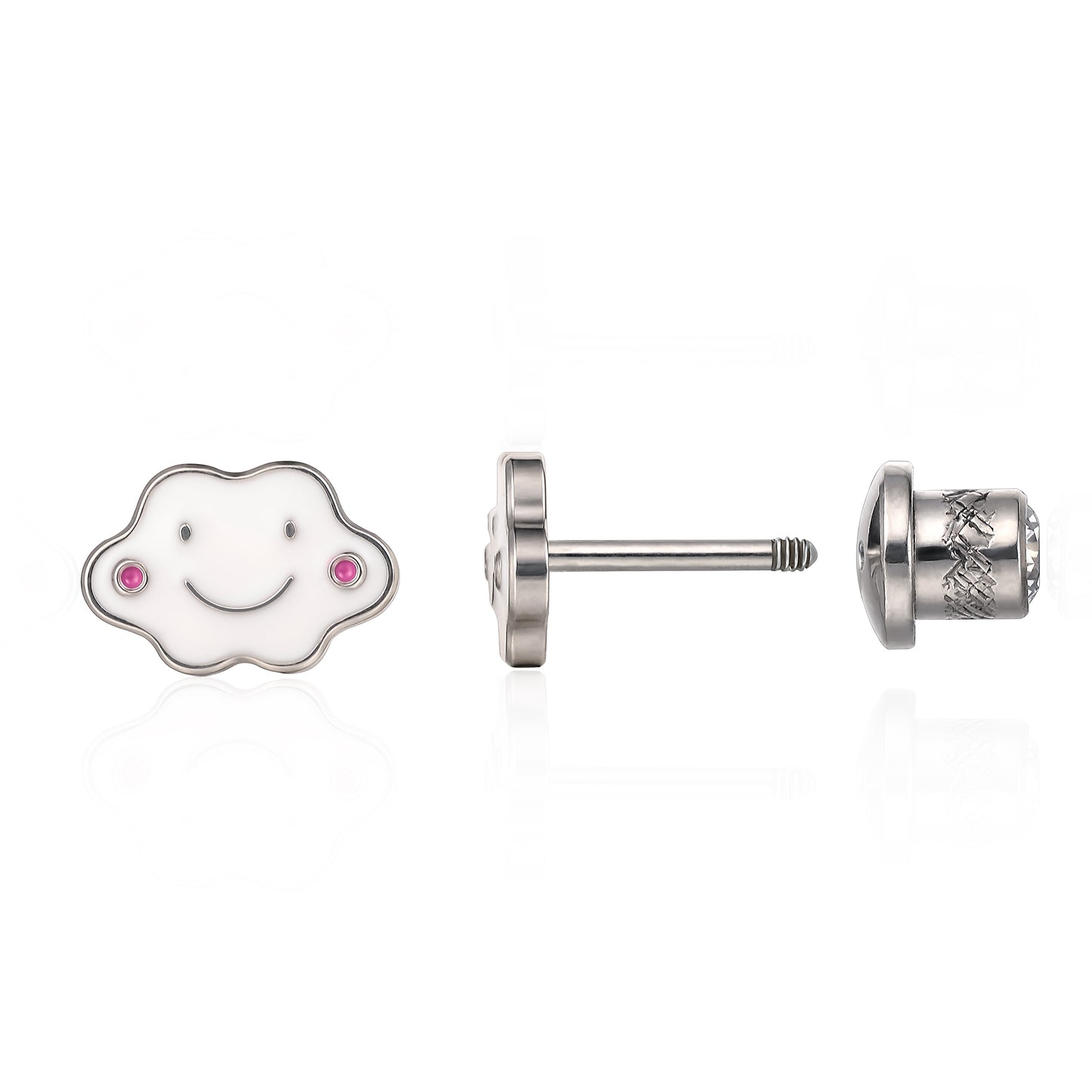 Limerencia Hypoallergenic G23 Implant Grade Titanium Screw Back Earrings Tragus 20G Helix F136 Piercing Post for Sensitive Ears Cartilage(Smiley cloud)