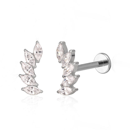 Limerencia Coppia Orecchini Climber in Titanio F136 con Zirconi Cubici, Piercing a Filettatura Interna e Retro Piatto 18G, Modello Crawler per Trago, Helix, Conchiglia e Cartilagine, Gioielli per Donna