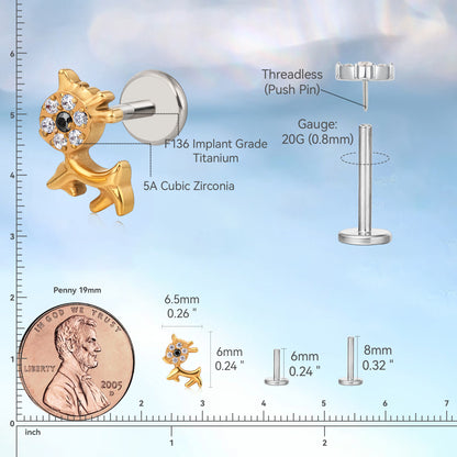 limerencia F136 Hypoallergener Titan 20g 6mm 8mm Flachrückenstecker | G23 Implantatqualität Presspassung Gewindelose Ohrringe Push Pin Tragus Knorpel Helix Conch Labret Piercing Schmuck (1 Stk.)