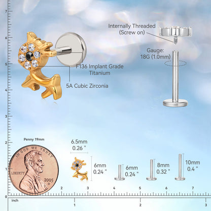 Limerencia Bijoux de piercing hypoallergéniques en titane – Clous à dos plat et filetage interne grade implant F136, calibre 18G, longueurs 6mm/8mm/10mm, adapté pour tragus, hélix, conque, cartilage, nez et lèvre (violet)