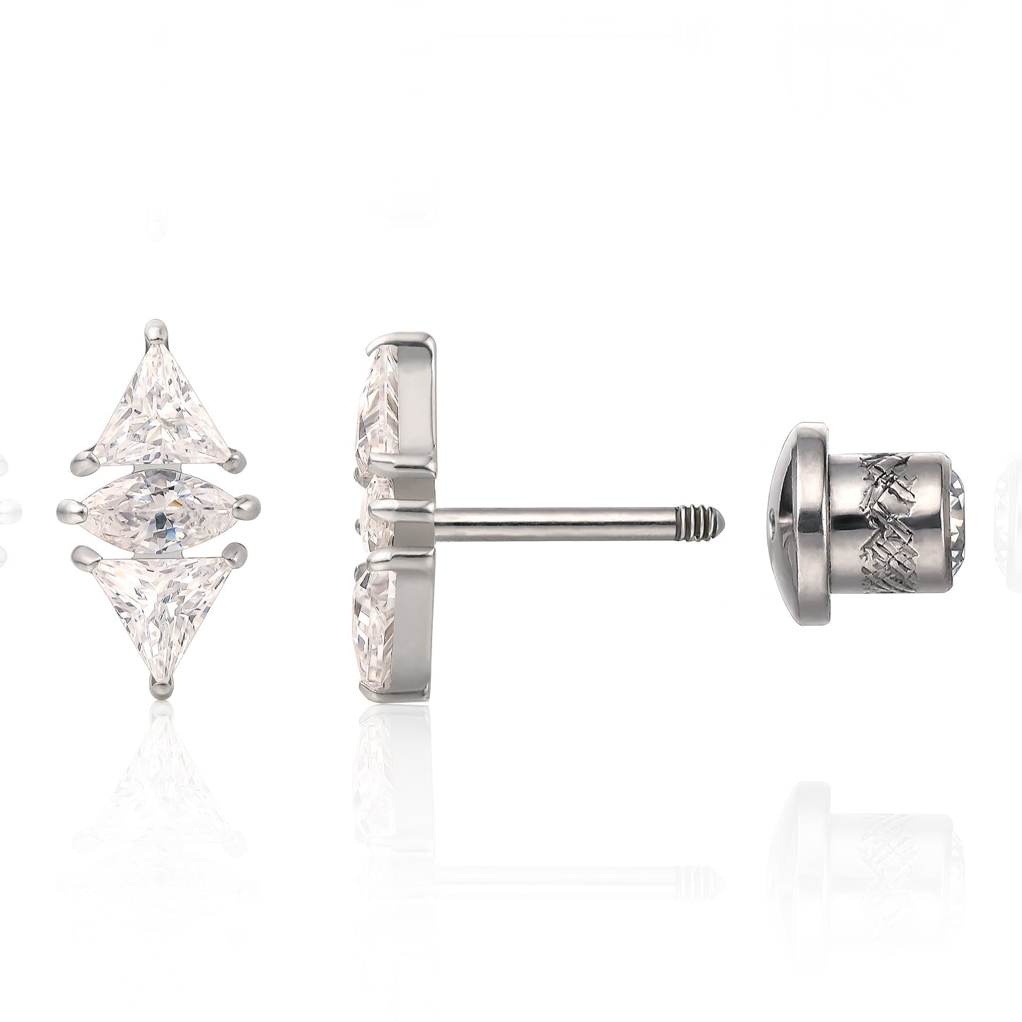 Limerencia Hypoallergenic G23 Implant Grade Titanium Screw Back Earrings Tragus 20G Helix F136 Piercing Post for Sensitive Ears Cartilage(diamond）