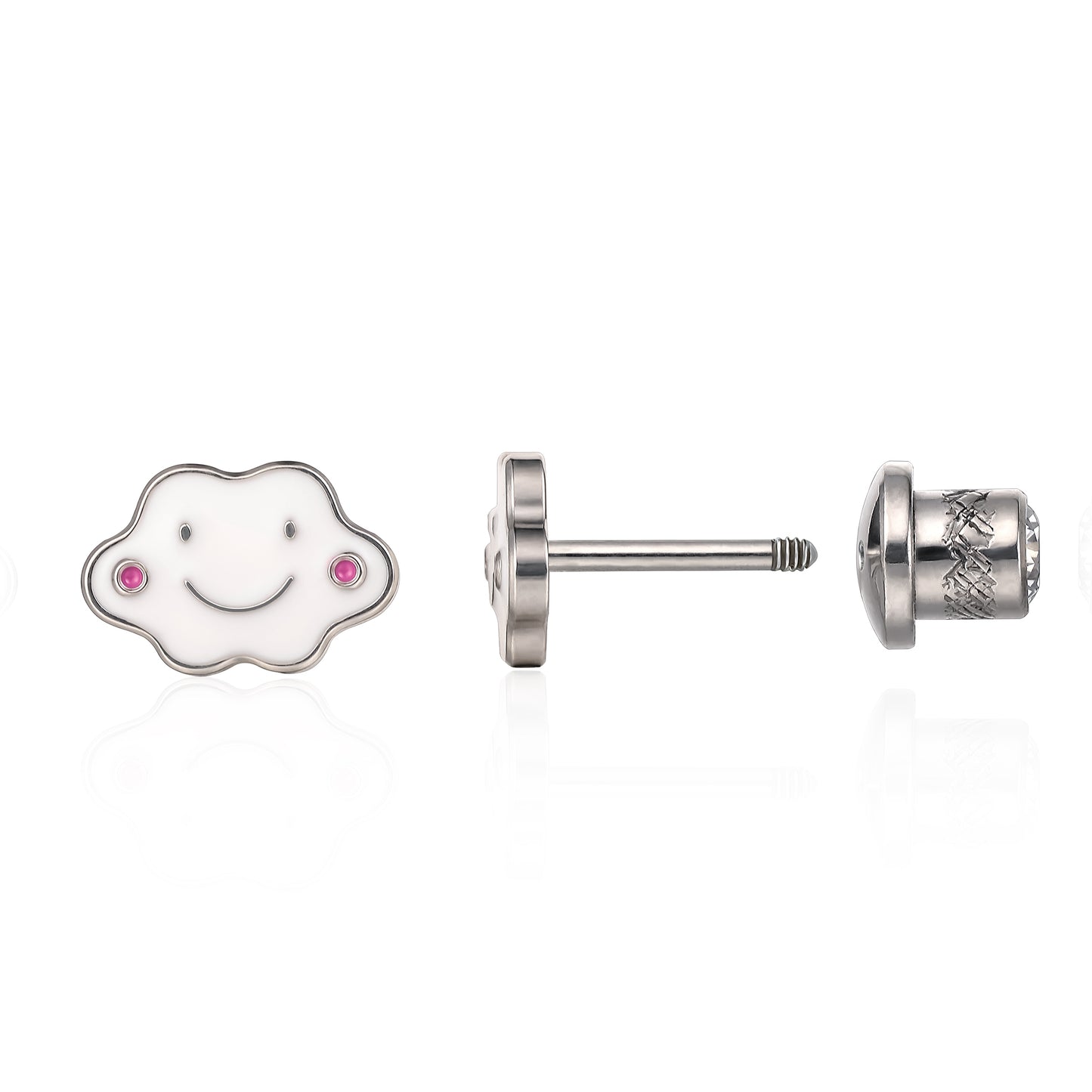 Limerencia Hypoallergenic G23 Implant Grade Titanium Screw Back Earrings Tragus 20G Helix F136 Piercing Post for Sensitive Ears Cartilage(Smiley cloud)