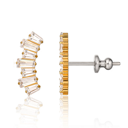 Pendientes Limerencia F136 de titanio puro hipoalergénico de grado implante, pequeños y delicados de circonita cúbica G23 para orejas sensibles de mujer (Climber Crawler)