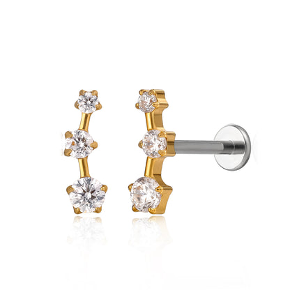 limerencia F136 Titan Hypoallergener Zirkonia Climber Flat Back Labret | 18G Tragus Helix Conch Knorpel Crawler Piercing Schmuck Ohrringe für Damen (ein Paar)