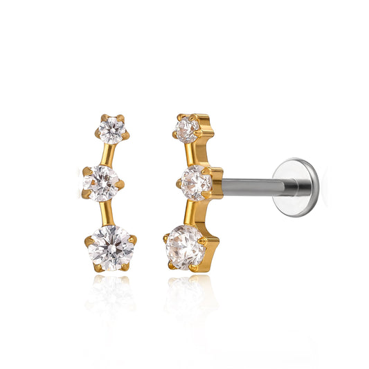 Limerencia Orecchini Climber in Titanio F136 con Zirconi Cubici, Piercing Retro Piatto a Filettatura Interna 18G per Trago, Helix, Conchiglia e Cartilagine, Modello Crawler per Donna (Coppia)