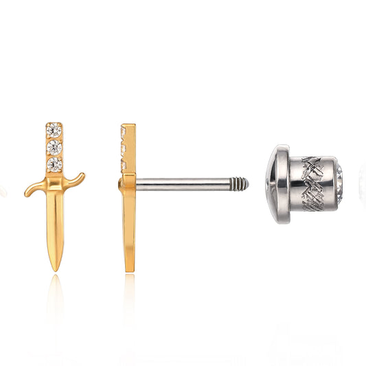 Limerencia Hypoallergenic G23 Implant Grade Titanium Screw Back Earrings Tragus 20G Helix F136 Piercing Post for Sensitive Ears Cartilage(sword)