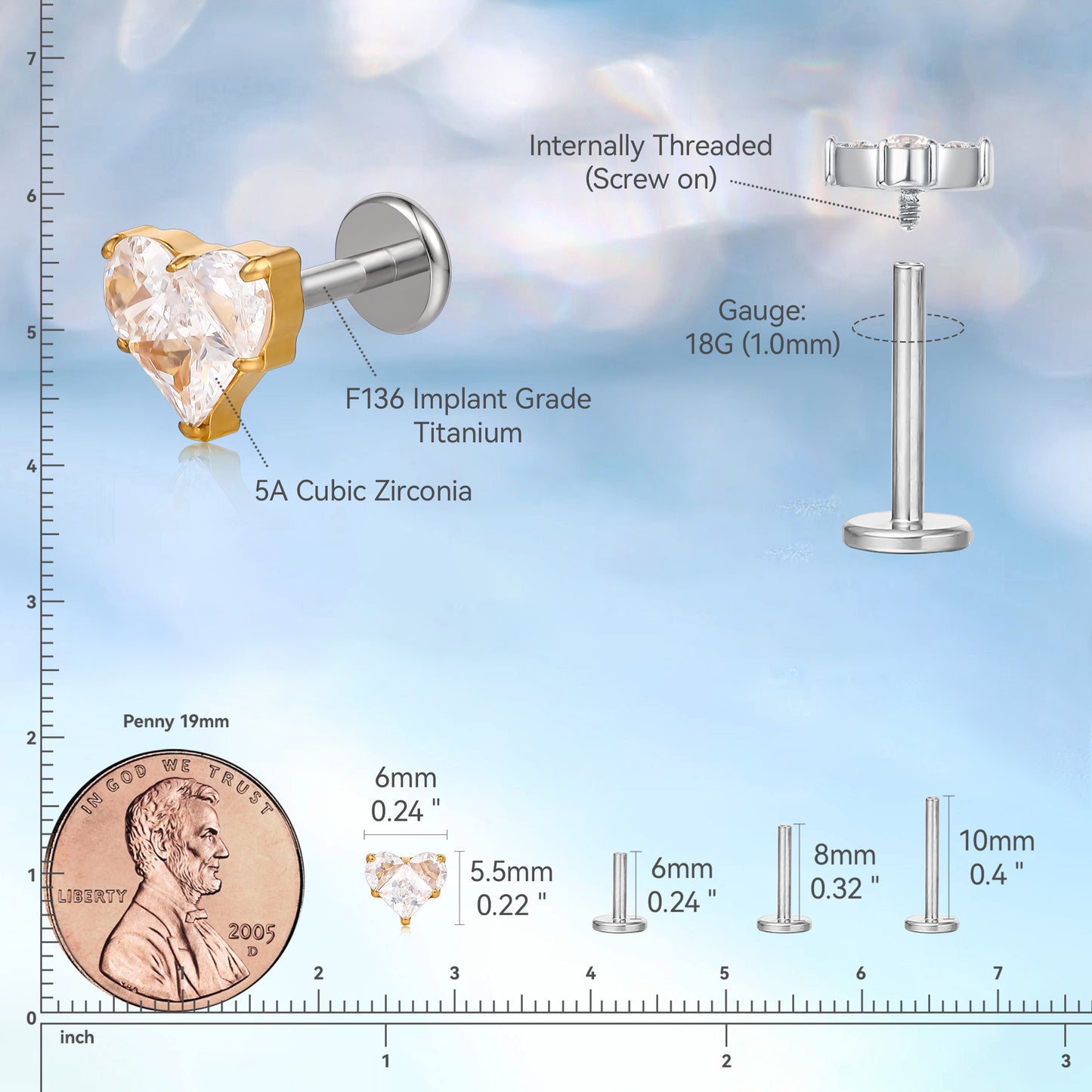 limerencia Pure Titanium F136 Hypoallergenic Piercing Jewelry,Flat Back Internally Threaded Stud Earring 18g for Cartilage/Tragus/Helix/Conch/Nose/Lip(1pc)