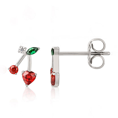Limerencia F136 Aretes de titanio puro hipoalergénicos de grado implante, aretes pequeños y delicados de circonita cúbica G23 para oídos sensibles de mujer (cereza)