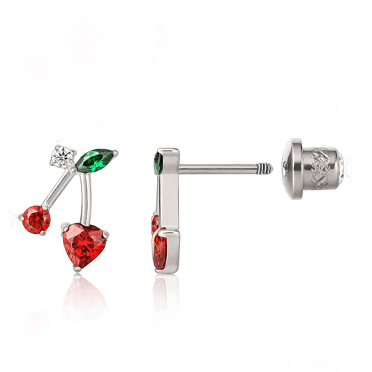 Orecchini a vite in titanio implantabile G23 Limerencia, piercing 20G F136 ipoallergenici design ciliegia rossa per orecchie sensibili, cartilagine, trago ed elica