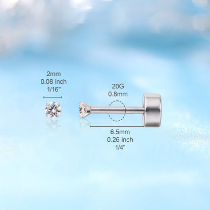 limerencia Hypoallergener G23 Implantat-Titan Ohrstecker mit Schraubverschluss Tragus 20G Helix F136 Piercing-Stift für empfindliche Ohren Knorpel (2mm)