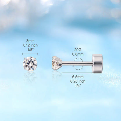 limerencia Hypoallergener G23 Implantat-Titan Ohrstecker mit Schraubverschluss Tragus 20G Helix F136 Piercing-Stift für empfindliche Ohren Knorpel (2mm)