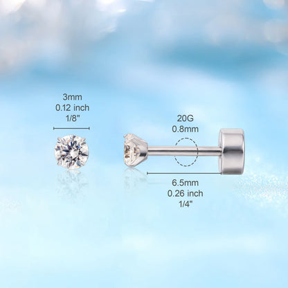 Orecchini a vite in titanio medicale G23 ipoallergenici Limerencia, per piercing trago ed elica spessore 20G, perni F136 adatti a cartilagine e orecchie sensibili (2 mm)