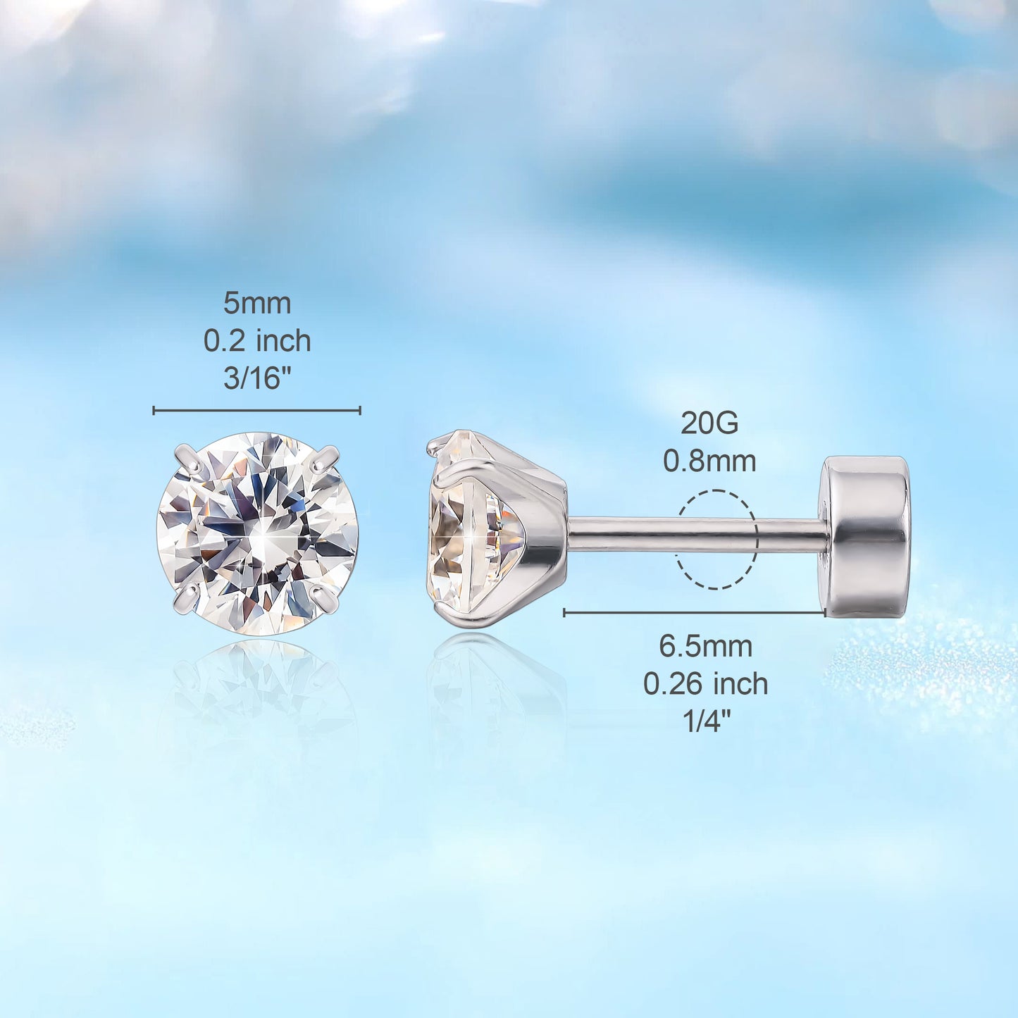 limerencia Hypoallergenic G23 Implant Grade Titanium Screw Back Earrings Tragus 20G Helix F136 Piercing Post for Sensitive Ears Cartilage (2mm)