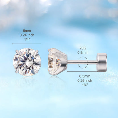 Limerenz Hypoallergene G23 Implantatqualität Titan Schraubverschluss Ohrringe Tragus 20G Helix F136 Piercingstecker für empfindliche Ohren Knorpel (6mm)