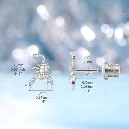 Limerencia Pendientes Hipoalergénicos de Titanio G23 de Grado Implante con Cierre de Rosca para Tragus 20G Hélice Poste de Piercing F136 para Orejas Sensibles Cartílago (escorpio)