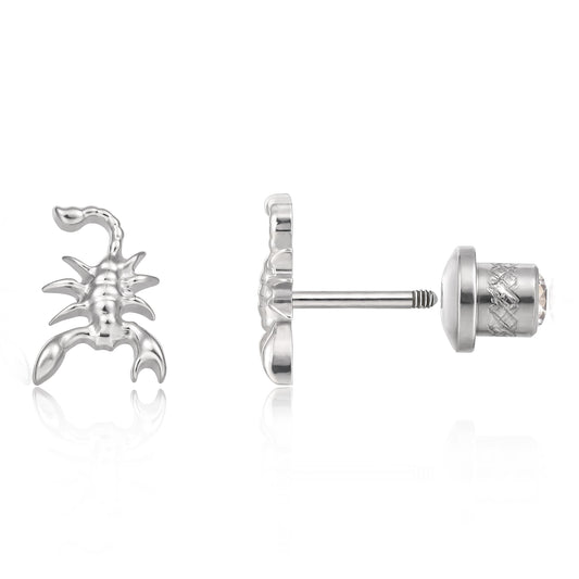 Orecchini a vite in titanio implantabile G23 Limerencia, piercing 20G F136 ipoallergenici design scorpione per orecchie sensibili, cartilagine, trago ed elica