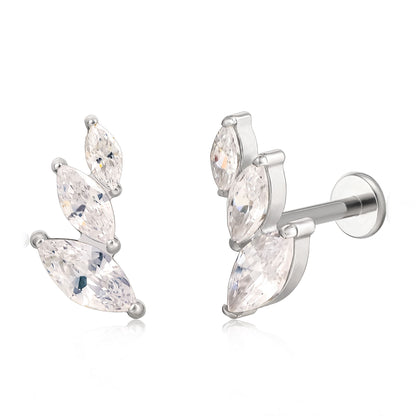 Limerencia Coppia Orecchini Piercing In Titanio ASTM F136 Senza Filettatura A Inserimento Rapido, Retro Piatto Ipoallergenico 20G 6mm 8mm Con Zirconi Cubici G23 Per Cartilagine, Helix E Trago