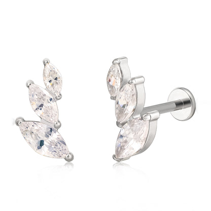 Limerencia Coppia Orecchini Piercing In Titanio ASTM F136 Senza Filettatura A Inserimento Rapido, Retro Piatto Ipoallergenico 20G 6mm 8mm Con Zirconi Cubici G23 Per Cartilagine, Helix E Trago