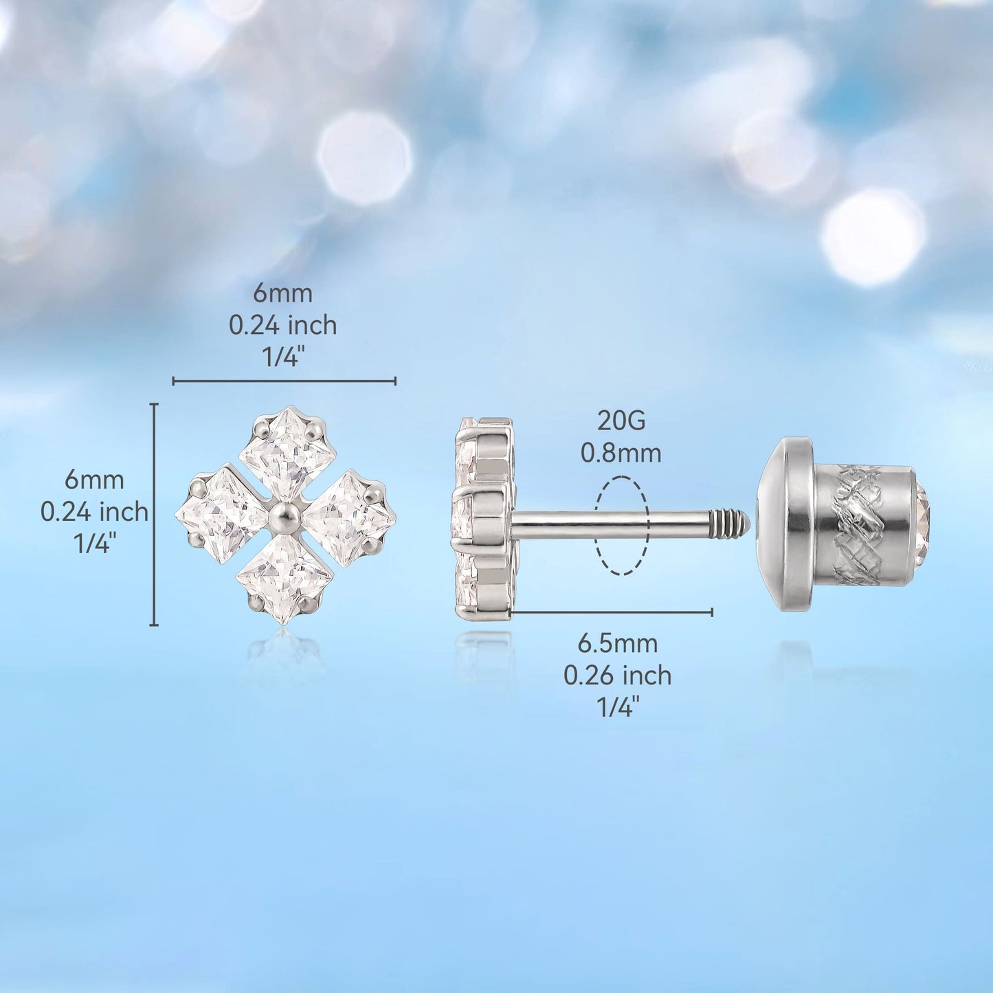 Orecchini a vite in titanio implantabile G23 Limerencia, piercing 20G F136 ipoallergenici per orecchie sensibili, cartilagine, trago ed elica (modello P2)