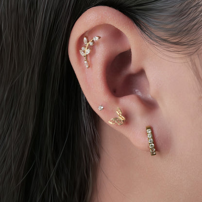 Limerencia F136 チタン低アレルギー キュービックジルコニアクライマー フラットバック内ネジ式スタッド 18G トラガス・ヘリックス・コンク・軟骨クローラーピアス レディース（J）