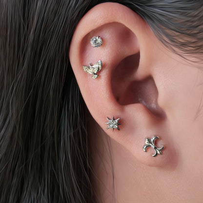 Limerencia Clou d'Oreille à Motif Étoile, Titane Pur F136 Hypoallergénique, Filetage Interne Dos Plat 18G, Piercing pour Cartilage, Tragus, Hélix, Conque, Nez et Lèvre, 1 Pièce
