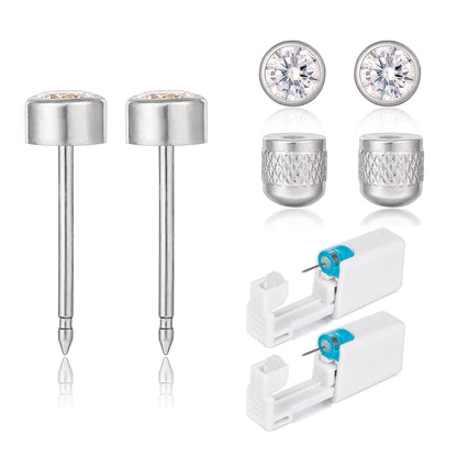Kit de perforación de orejas Limerencia de titanio G23, kit de pistola perforadora desechable con pernos de titanio médico F136 con circón cúbico de 4 mm, kit auto perforante para orejas en casa con almohadillas de alcohol